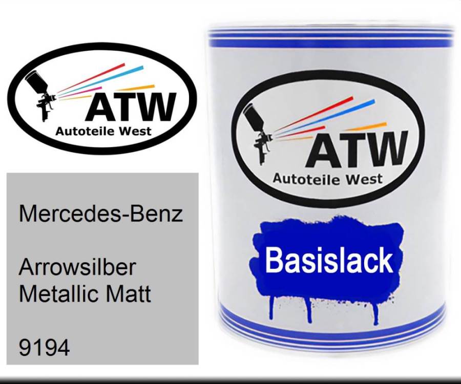 Mercedes-Benz, Arrowsilber Metallic Matt, 9194: 1L Lackdose, von ATW Autoteile West.